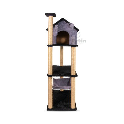 Arranhador Gato Casa Três Andares Com Rede E Brinquedo Exclusivo
