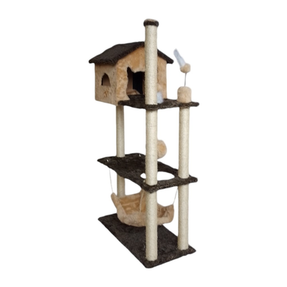 Arranhador Casa Alta Para Gatos 3 Plataformas Rede Grande Brinquedo Torre Poste Sisal E Bola De Pelúcia - Miupet