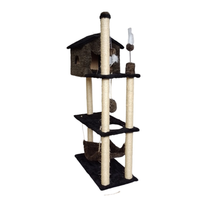Arranhador Casa Alta Para Gatos 3 Plataformas Rede Grande Brinquedo Torre Poste Sisal E Bola De Pelúcia - Miupet