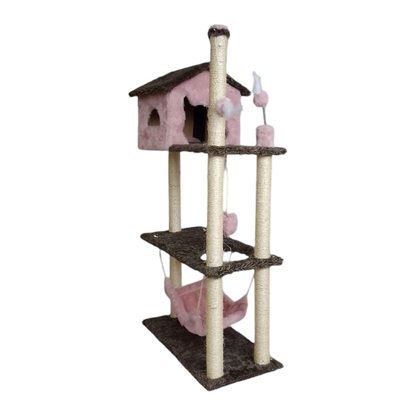 Arranhador Casa Alta Para Gatos 3 Plataformas Rede Grande Brinquedo Torre Poste Sisal E Bola De Pelúcia - Miupet