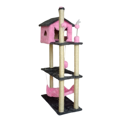 Arranhador Casa Alta Para Gatos 3 Plataformas Rede Grande Brinquedo Torre Poste Sisal E Bola De Pelúcia - Miupet