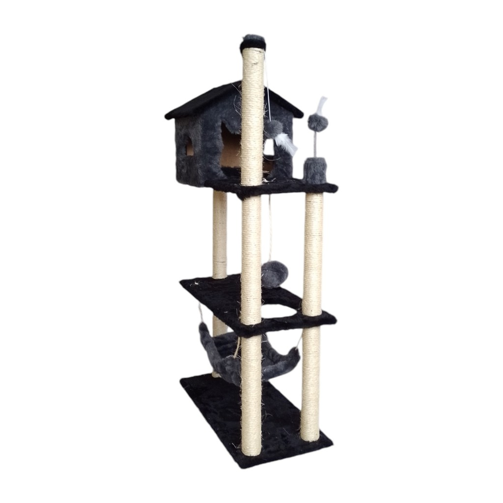 Arranhador Casa Alta Para Gatos 3 Plataformas Rede Grande Brinquedo Torre Poste Sisal E Bola De Pelúcia - Miupet