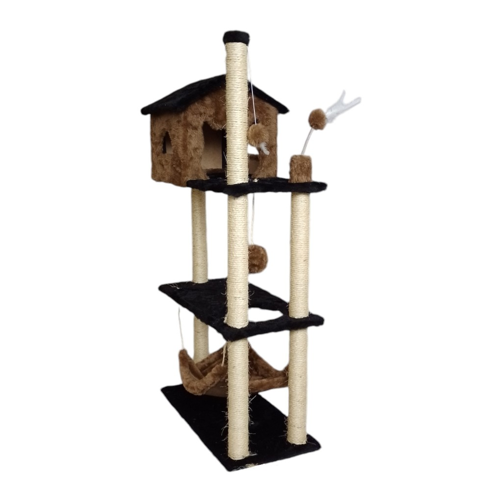 Arranhador Casa Alta Para Gatos 3 Plataformas Rede Grande Brinquedo Torre Poste Sisal E Bola De Pelúcia - Miupet