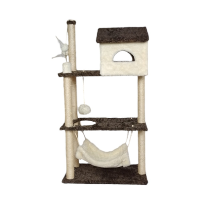 Arranhador Casa Alta para Gatos 3 Plataformas Rede Grande Brinquedo Torre Poste Sisal e Bola de Pelúcia - Miupet