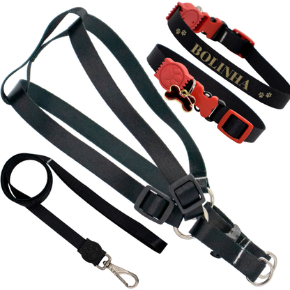 Coleira Com Nome Kit Personalizado Peitoral Com Guia Cachorro