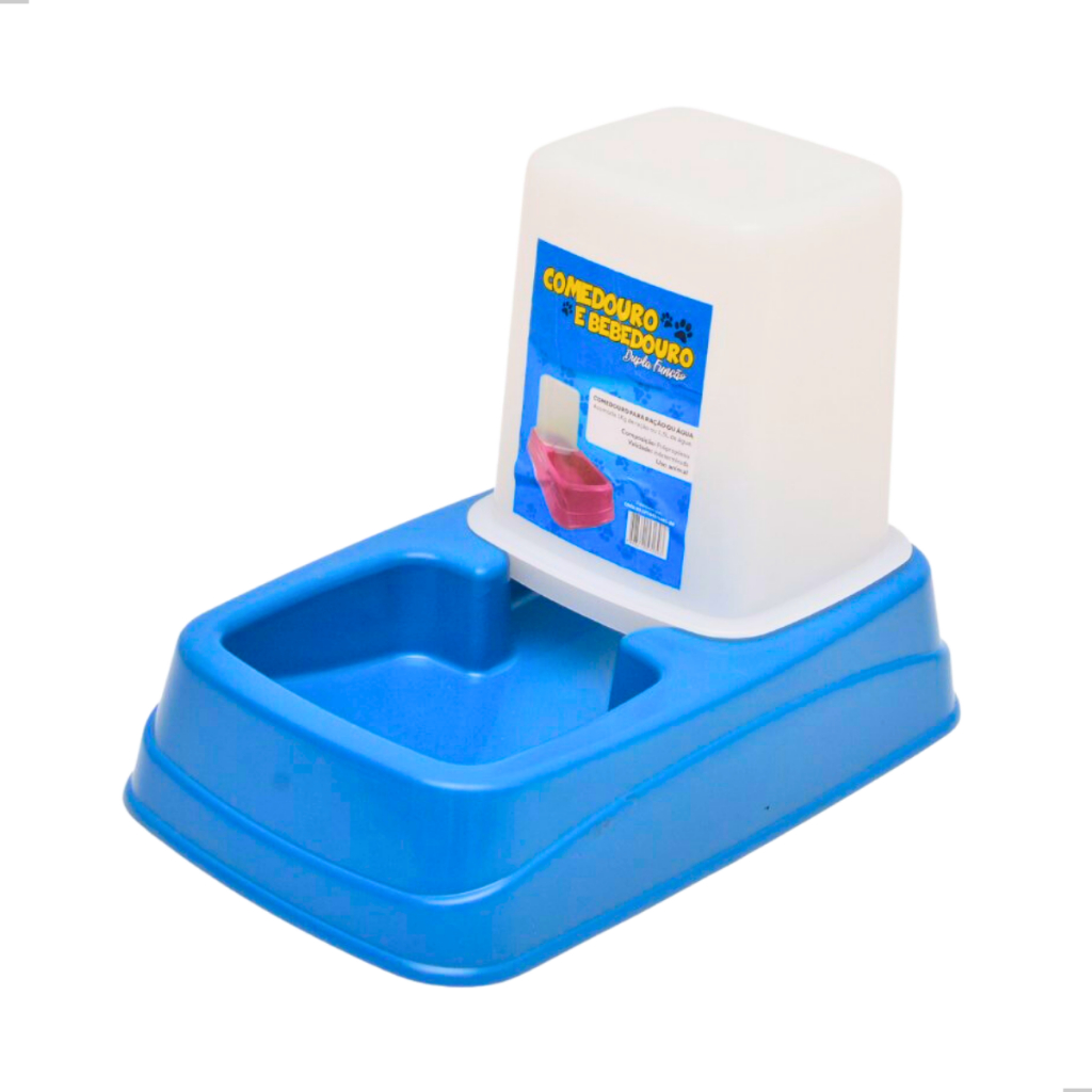 Kit Comedouro/Bebedouro Dupla Função Dispenser Automático 1 Kg Ração/1,5 Litros Água Cães E Gatos
