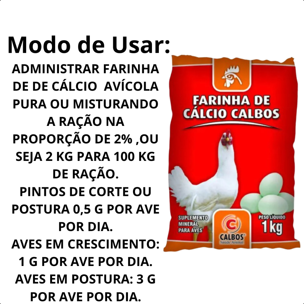 FARINHA DE CÁLCIO CALBOS 1 KG AVES OVOS E ENGORDA
