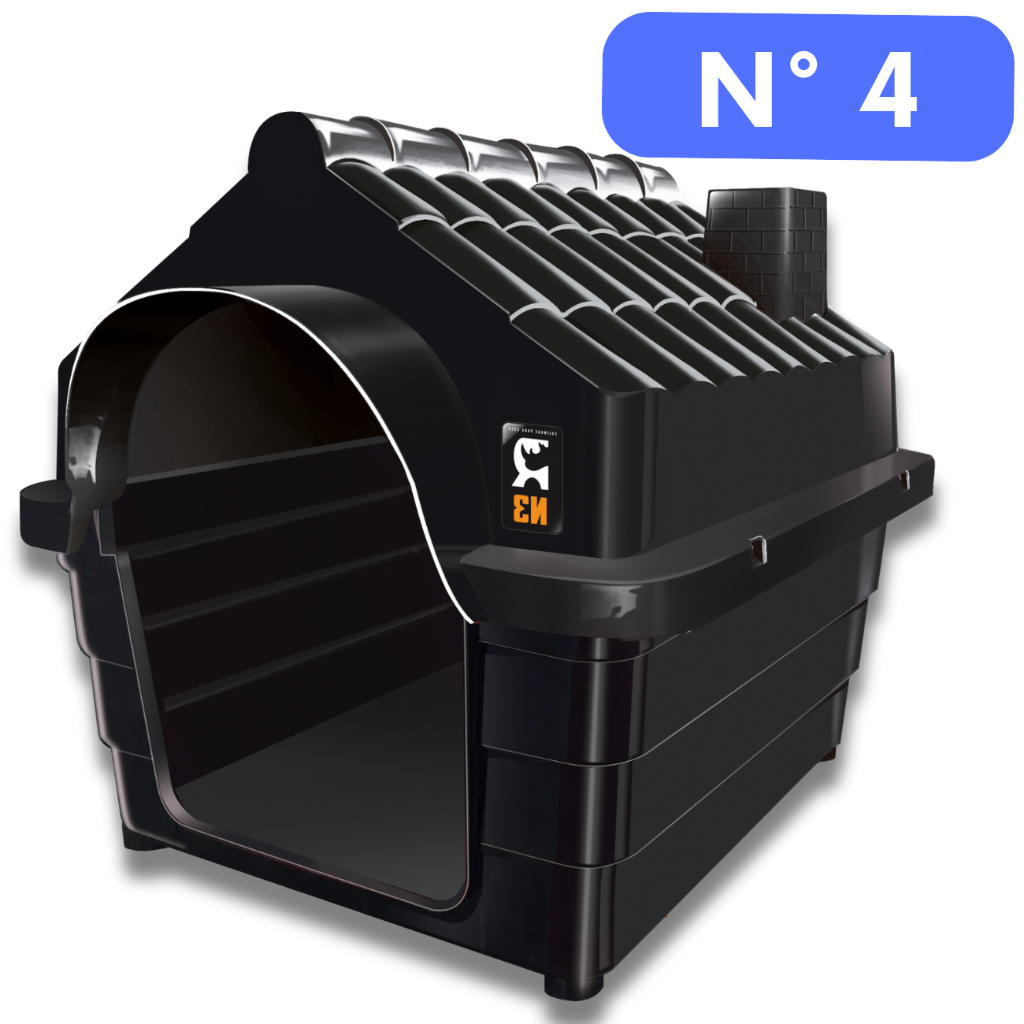 Casa para cachorro tamanho 4 de plástico preto, formato de telhado, ideal para pets.