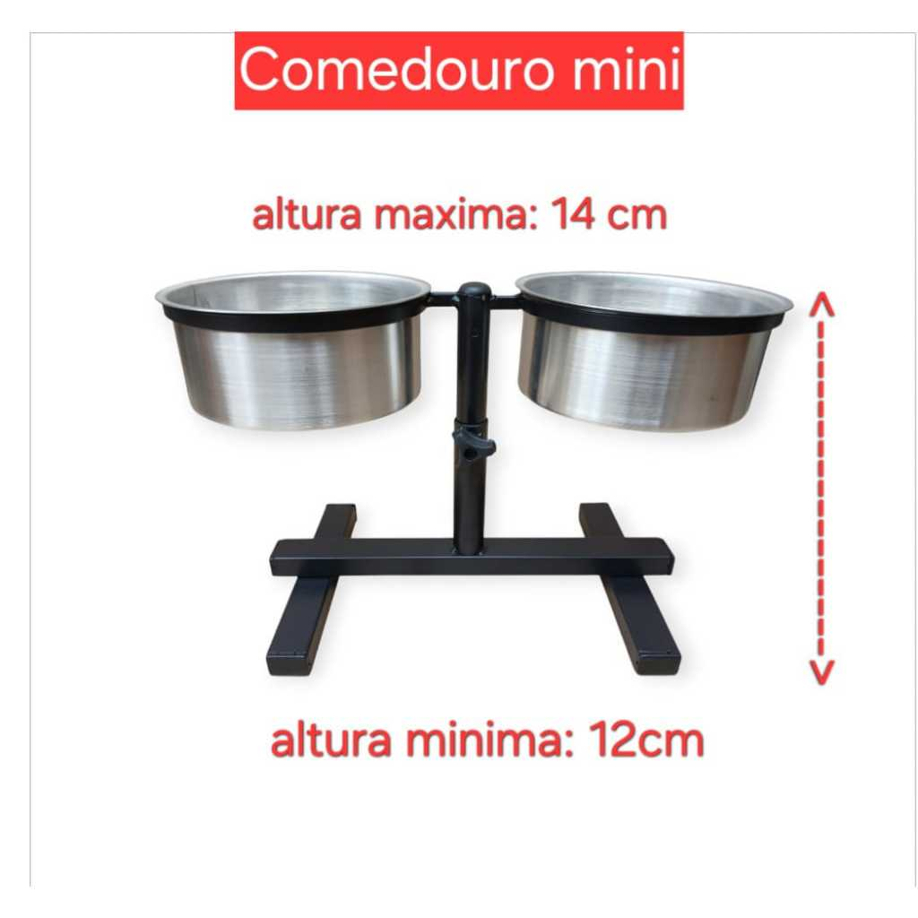 Comedouro Duplo Elevado Alto Ajustável Para Cães E Gatos