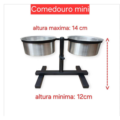 Comedouro Duplo Elevado Alto Ajustável Para Cães E Gatos