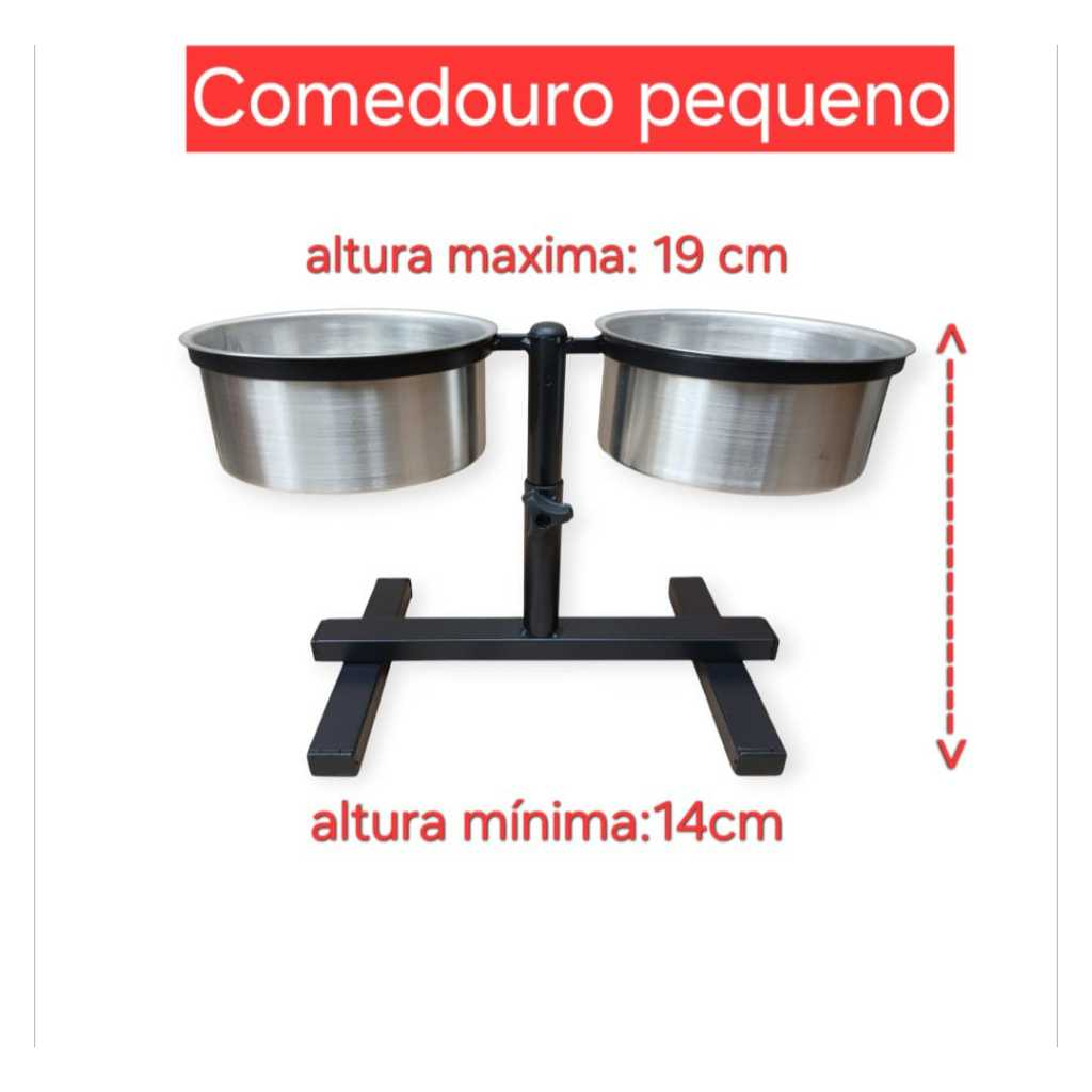 Comedouro Duplo Elevado Alto Ajustável Para Cães E Gatos