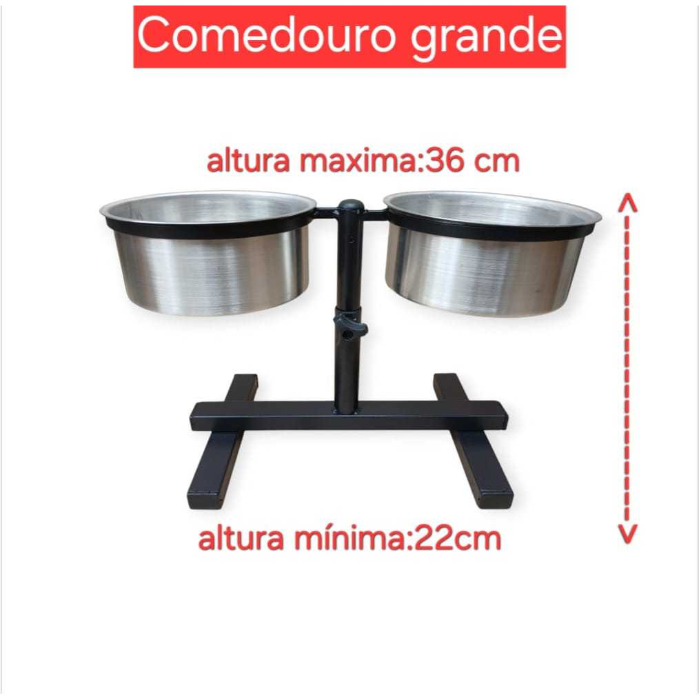 Comedouro Duplo Elevado Alto Ajustável Para Cães E Gatos