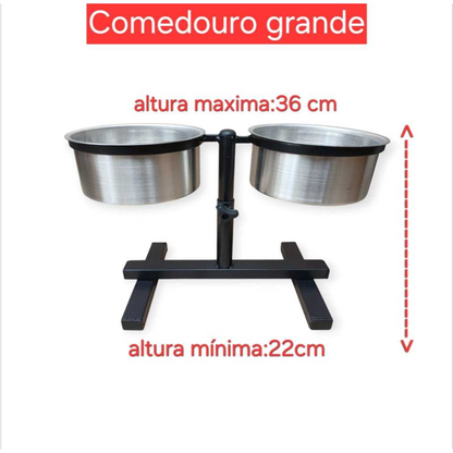 Comedouro Duplo Elevado Alto Ajustável Para Cães E Gatos