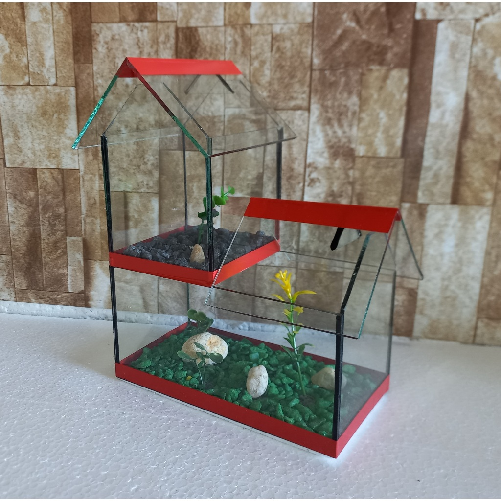 Aquario Beteira Castelo Para Peixe Betta Decorado Pedrinhas E Planta Artificial