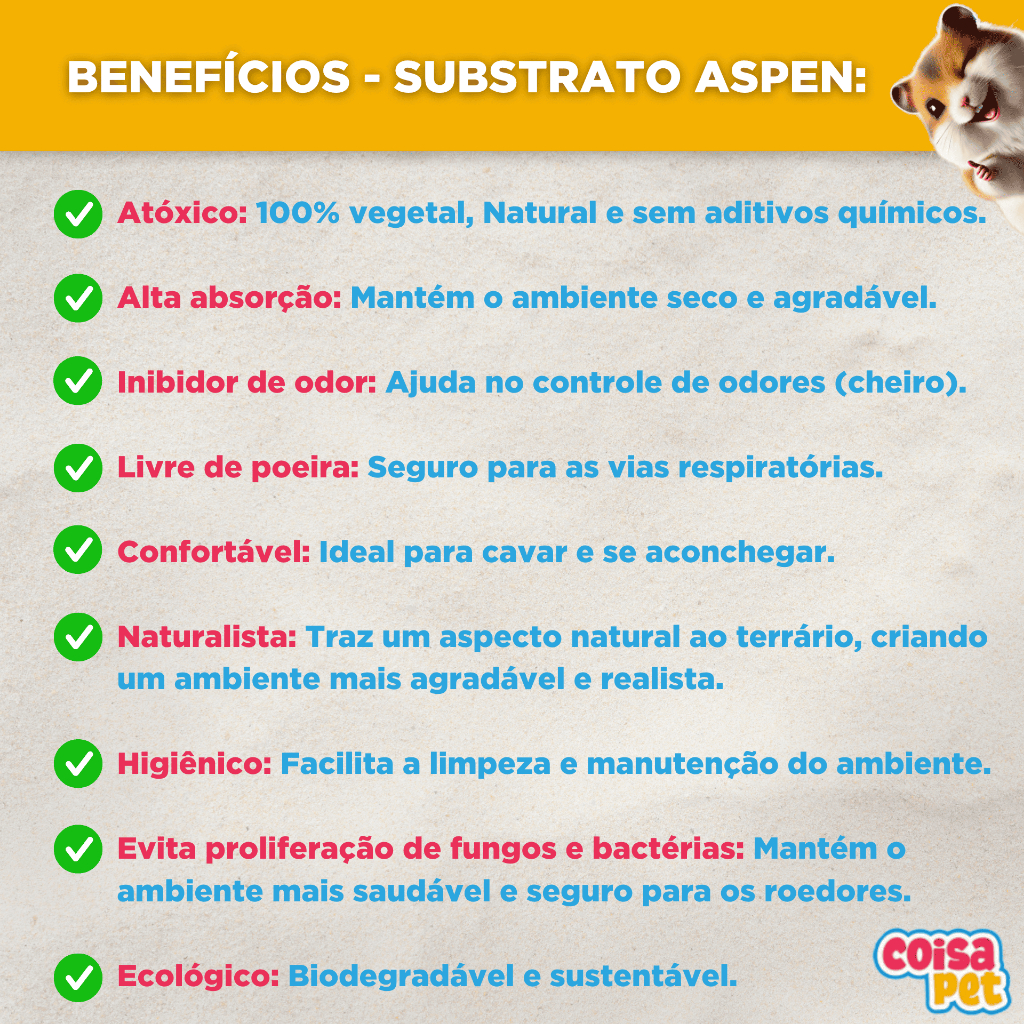 Substrato Aspen para Répteis e Roedores