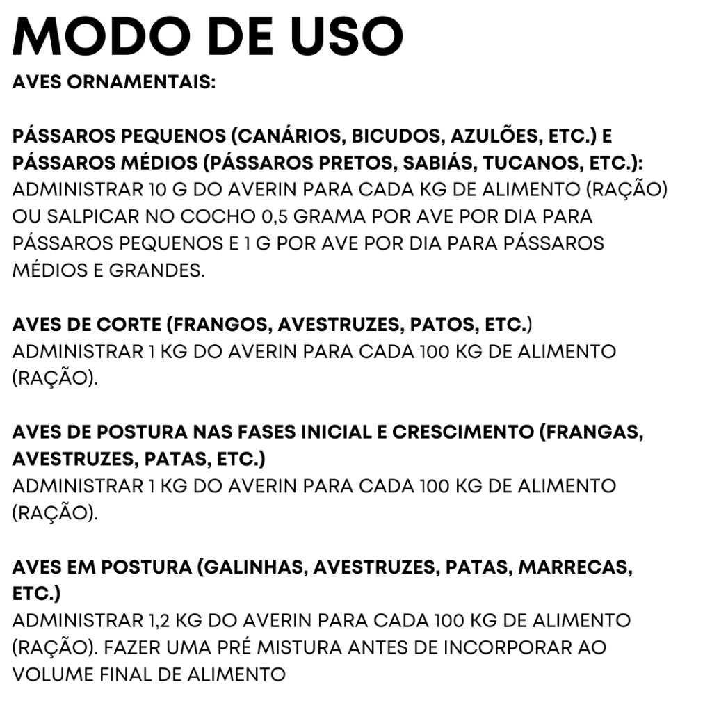 Suplemento Vitamínco Aminoácido E Mineral Para Frango Galinha Aves Averin 1Kg Tratamento Coccidiose