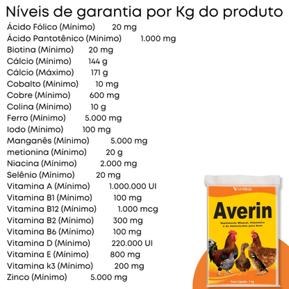 Suplemento Vitamínco Aminoácido E Mineral Para Frango Galinha Aves Averin 1Kg Tratamento Coccidiose