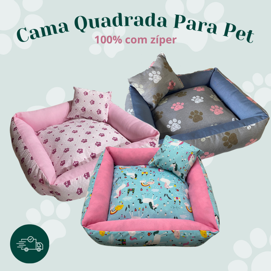 Cama Quadrada Caminha Pet Cachorro Gato Várias Cores com 100% Zíper