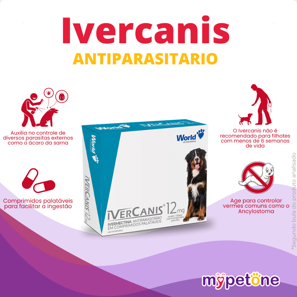 IverCanis 12mg para Cães de 60Kg - Blíster 4 Comprimidos