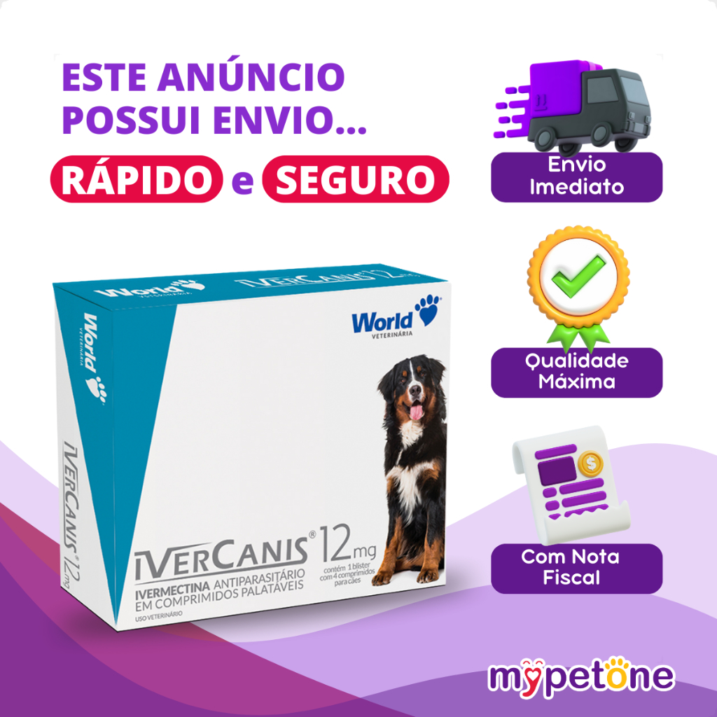 IverCanis 12mg para Cães de 60Kg - Blíster 4 Comprimidos