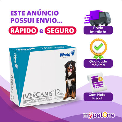 IverCanis 12mg para Cães de 60Kg - Blíster 4 Comprimidos