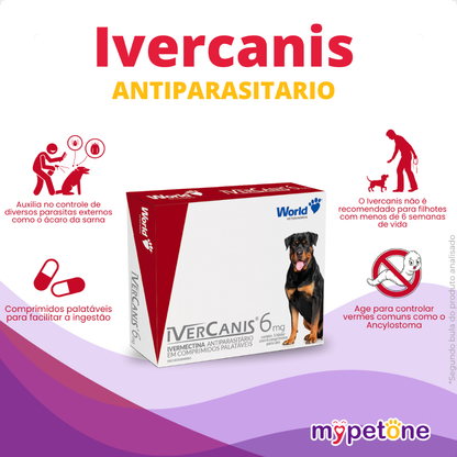 IverCanis 6mg para Cães de 30Kg - Blíster 4 Comprimidos - Remedio para Carrapato, Pulgas e Sarna