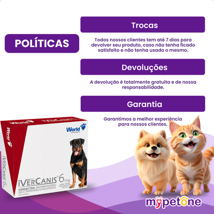 IverCanis 6mg para Cães de 30Kg - Blíster 4 Comprimidos - Remedio para Carrapato, Pulgas e Sarna