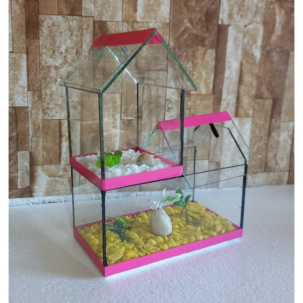 Aquario Beteira Castelo Para Peixe Betta decorado pedrinhas e planta artificial