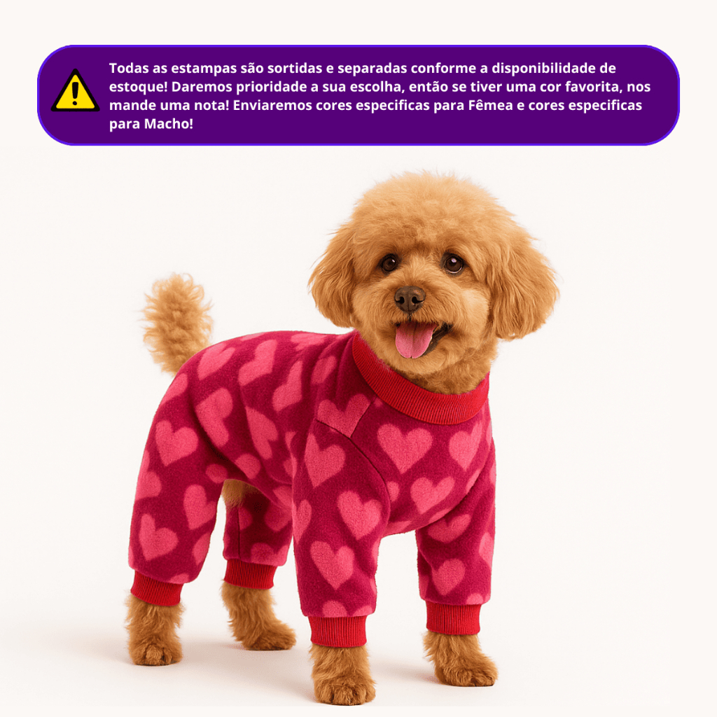 Roupa Pet para Cachorro e Gato Macacão de Frio Inverno 100% Soft Diversos Tamanhos Estampas Variadas