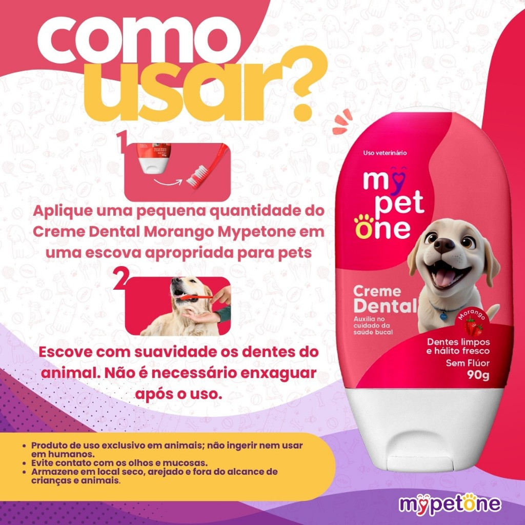 Creme Dental Sabor Morango Mypetone - 90g