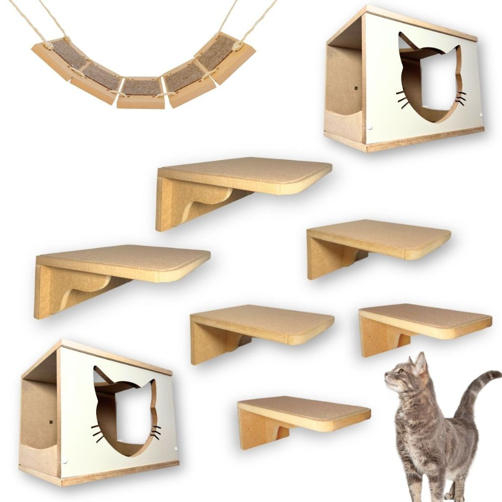Playground Para Gatos 9Pçs Reforçado Mdf 15Mm Premium Resistente Montado Parque Gato Playground