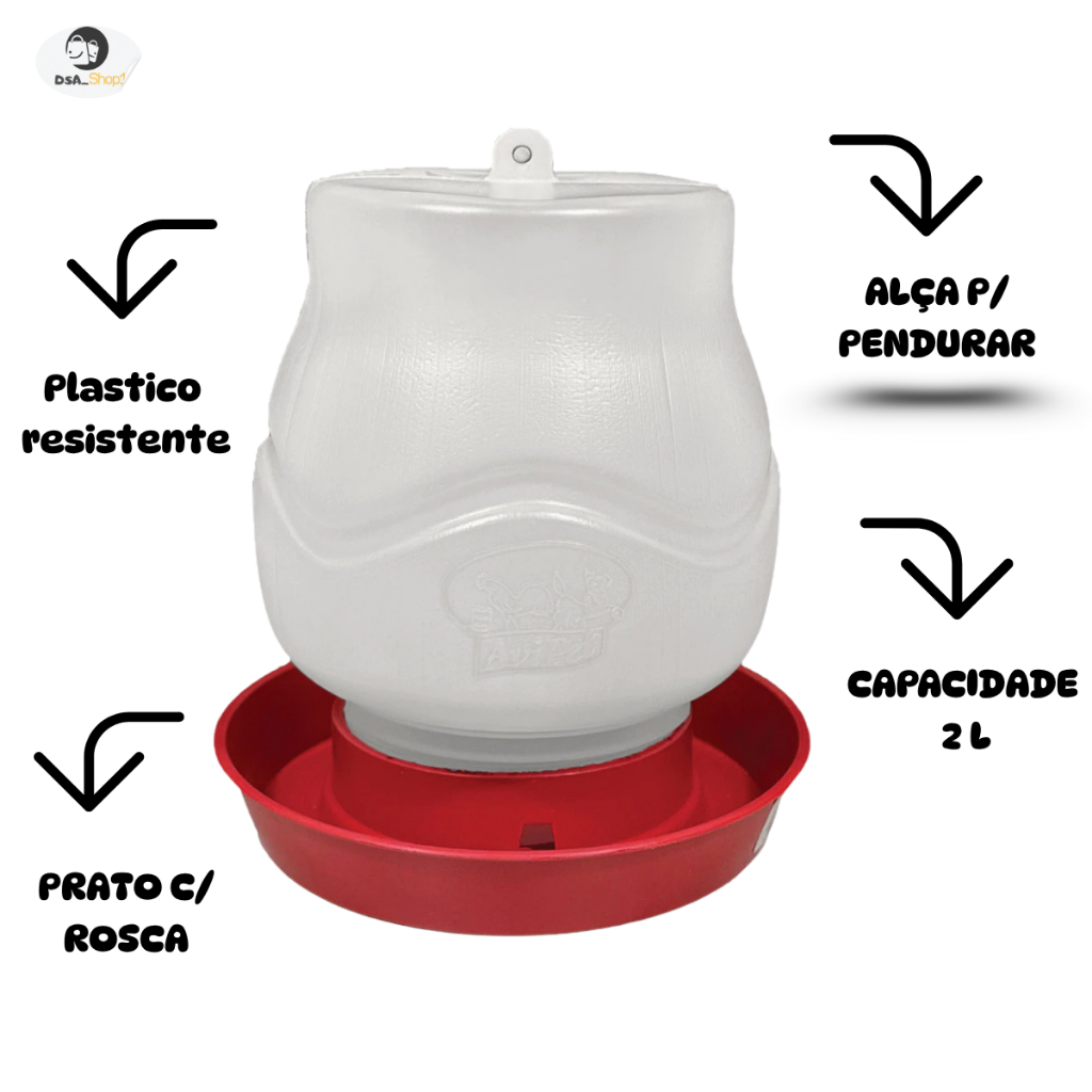 Kit Comedouro 2 kg Automatico E Bebedouro 2lts Aves Galinha Vermelho