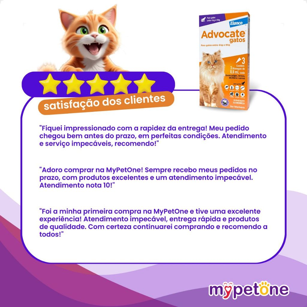 Advocate Elanco 0,8 mL para Gatos de 4 a 8 Kg - 3 Bisnagas