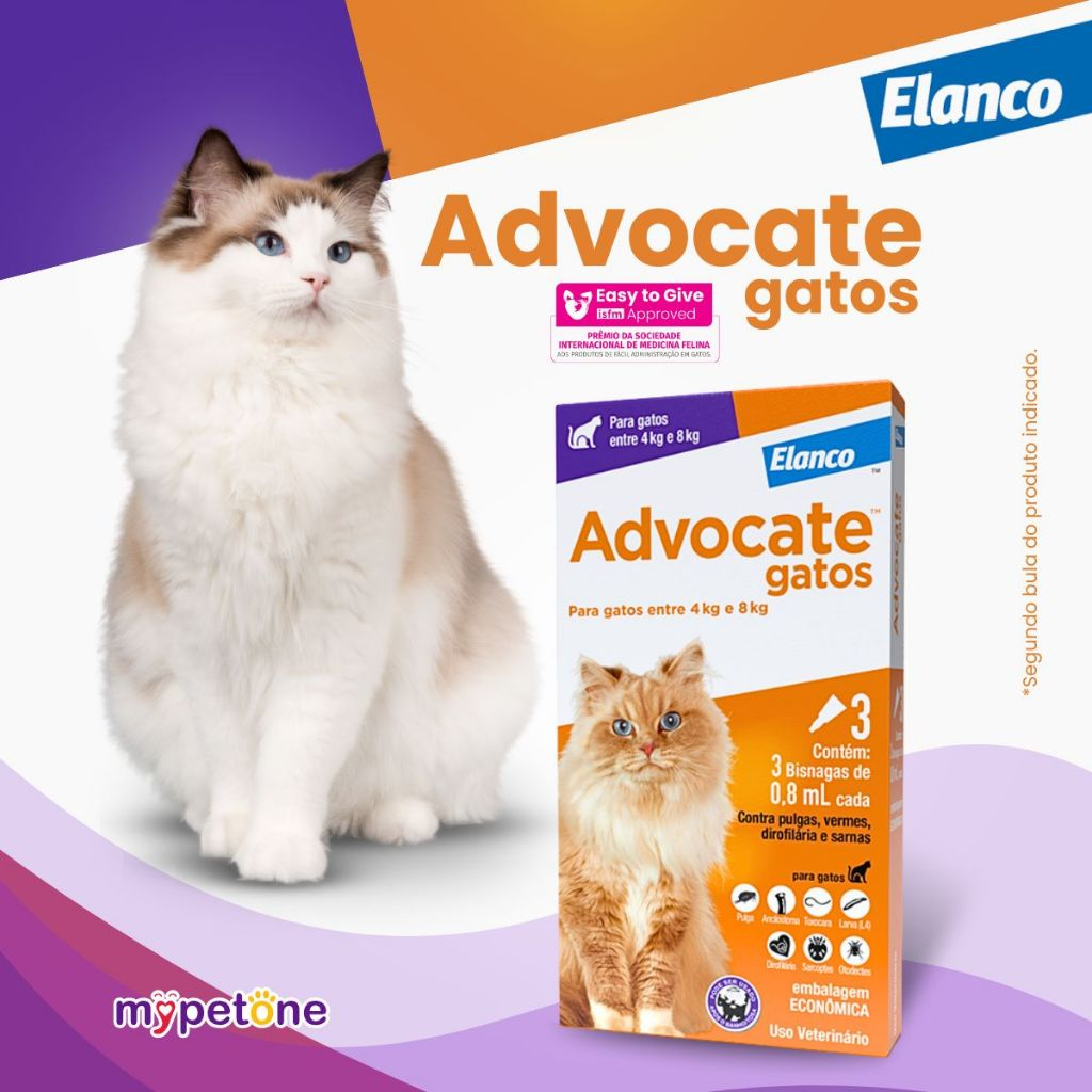 Advocate Elanco 0,8 mL para Gatos de 4 a 8 Kg - 3 Bisnagas