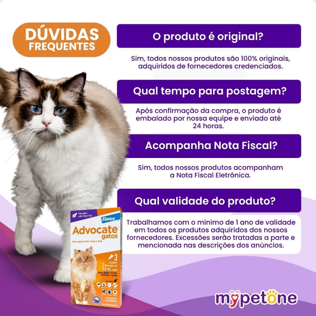Advocate Elanco 0,8 mL para Gatos de 4 a 8 Kg - 3 Bisnagas