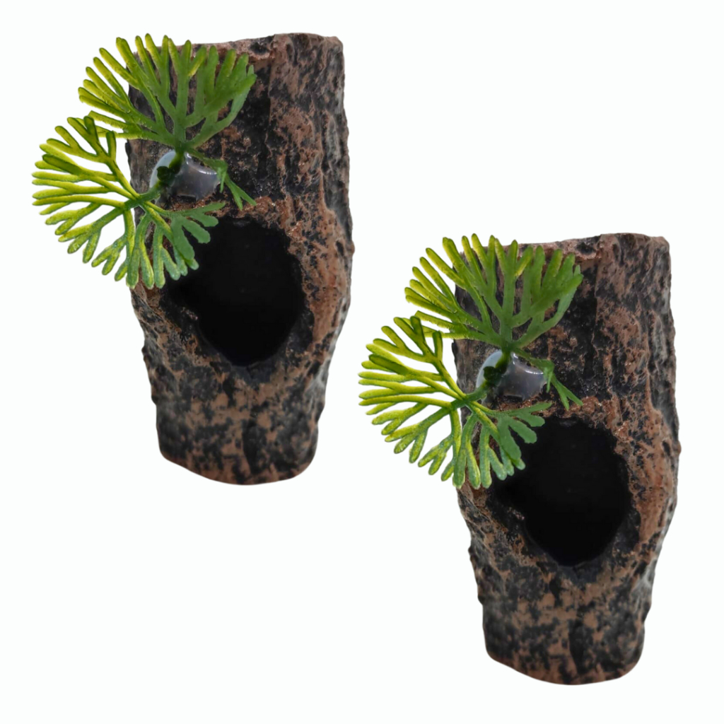 Enfeite De Aquário Em Resina Tronco Toca Peixe Com Planta 7X3Cm - Ax1101P