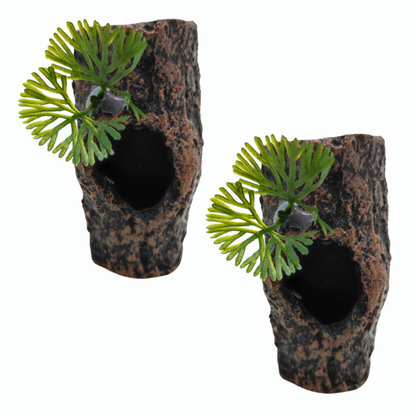 Enfeite De Aquário Em Resina Tronco Toca Peixe Com Planta 7X3Cm - Ax1101P