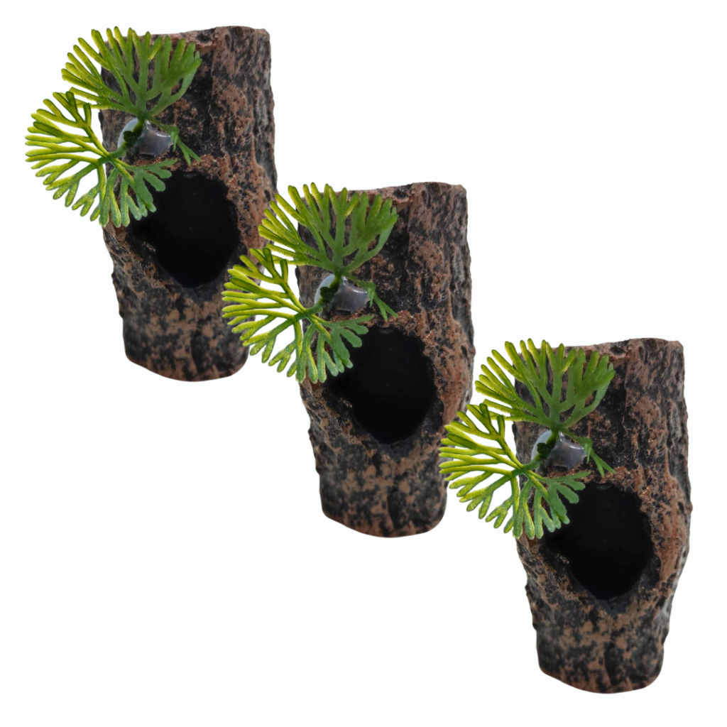 Enfeite De Aquário Em Resina Tronco Toca Peixe Com Planta 7X3Cm - Ax1101P