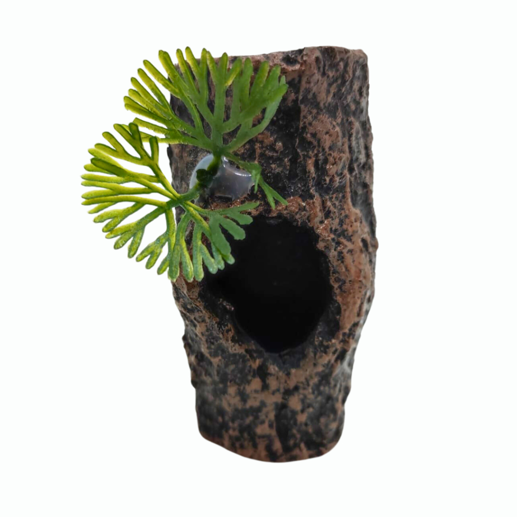 Enfeite de Aquário Em Resina Tronco Toca Peixe Com Planta 7x3cm - AX1101P