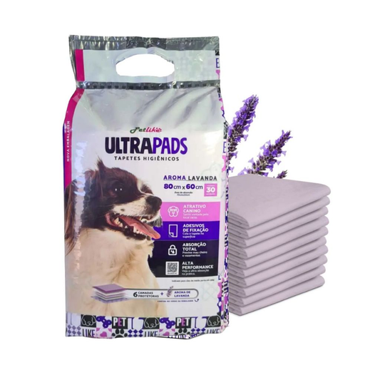 Tapete Higiênico Para Cães e Gatos Ultra Pad 30unidades 80x60cm Aroma Lavanda Alta Absorção
