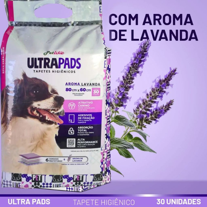 Tapete Higiênico Para Cães e Gatos Ultra Pad 30unidades 80x60cm Aroma Lavanda Alta Absorção