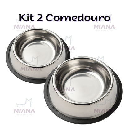 Kit 2 Comedouro Inox Para Cães Gatos Antiderrapante Fácil Limpeza Resistente Higiene Na Alimentação