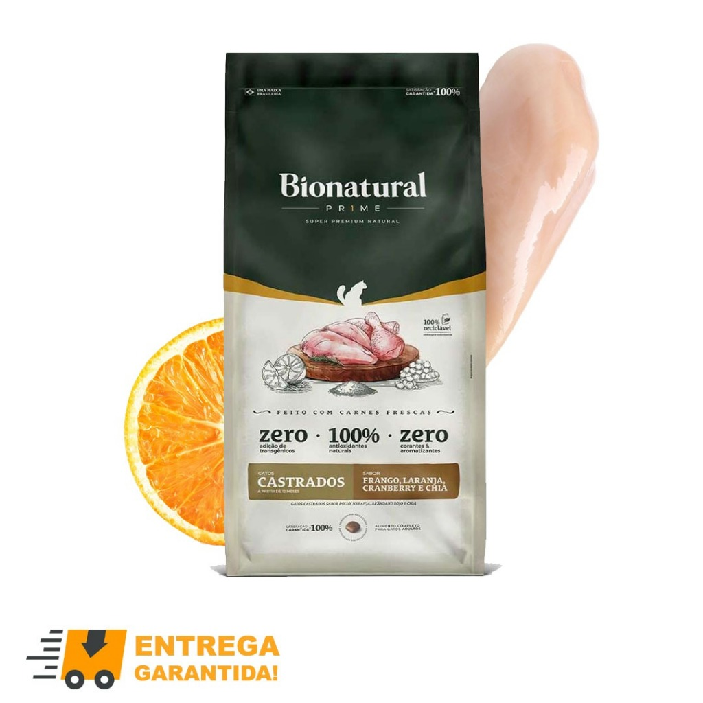 Ração Bionatural Super Premium Gatos Castrados 20kg Frango Envio Imediato