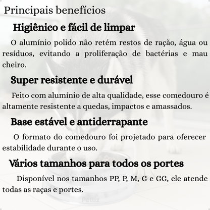 Kit 2 Pote Comedouro e Bebedouro Pesado Polido de Alumínio Ração para Cães Pequeno Porte PP 280 ml