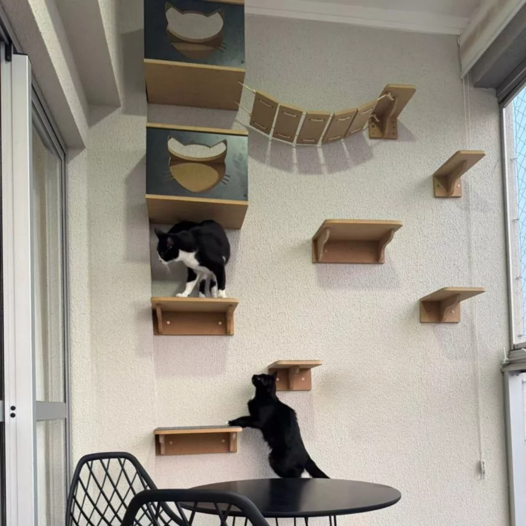 Playground para Gatos 9pçs REFORÇADO Mdf 15mm PREMIUM Resistente Montado Parque Gato Playground