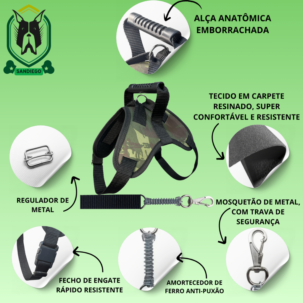 Coleira pet resistente para cachorro pitbull labrador dogo rottweiller + guia peitoral de cão husky