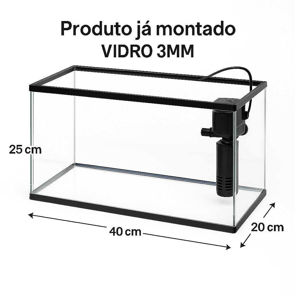 Aquário De Peixes 20 Litros 40X20X25Cm | Ideal Para Peixes Ornamentais Vidro 3Mm Produto Já Montado