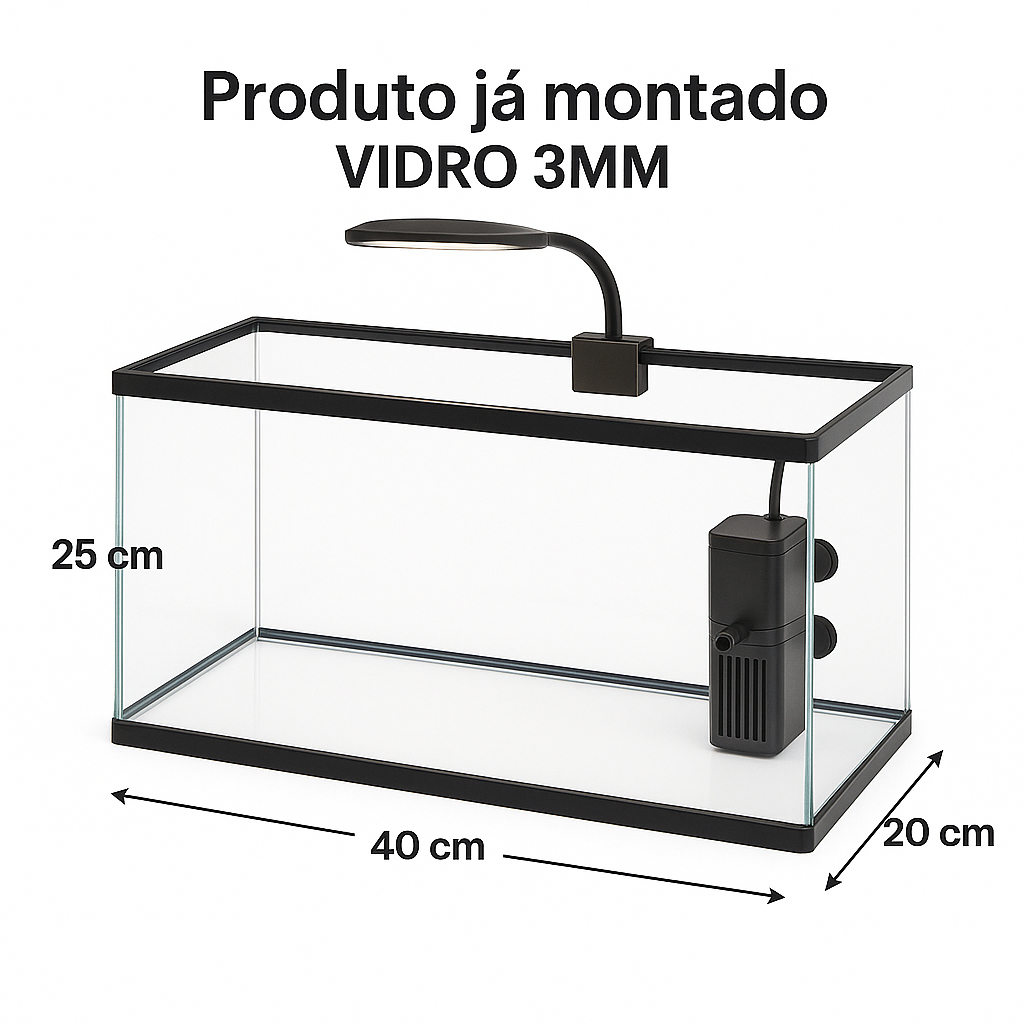 Aquário De Peixes 20 Litros 40X20X25Cm | Ideal Para Peixes Ornamentais Vidro 3Mm Produto Já Montado