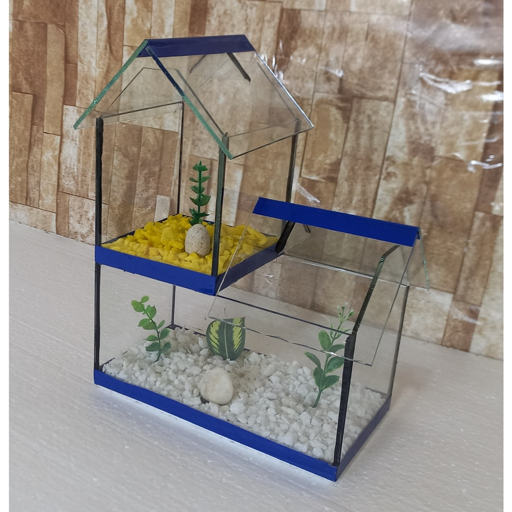 Aquario Beteira Castelo Para Peixe Betta decorado pedrinhas e planta artificial