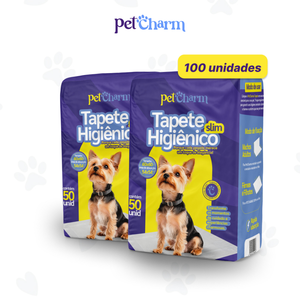 Kit Tapete Higiênico 10 até 100 unidades PetCharm Slim -Tamanho 50cm x 60cm Para Cachorros